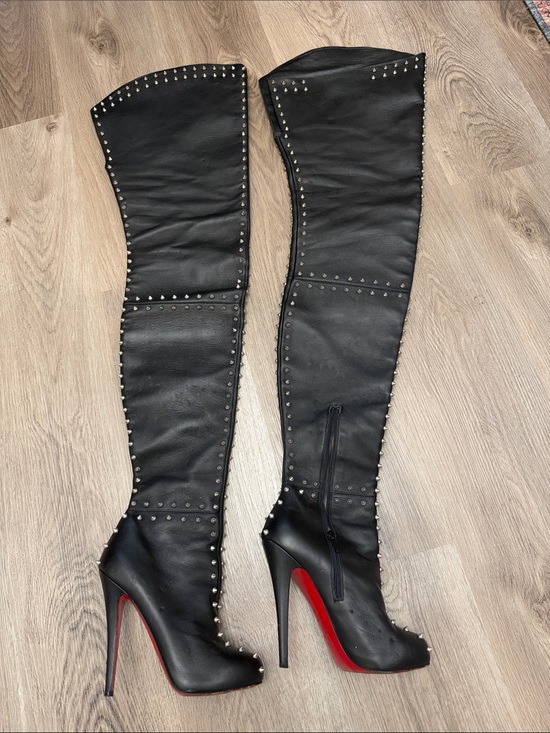 Christian Louboutin Shoes - Christian Louboutin Black Studded Over-the-Knee Stiletto Boots Size 7